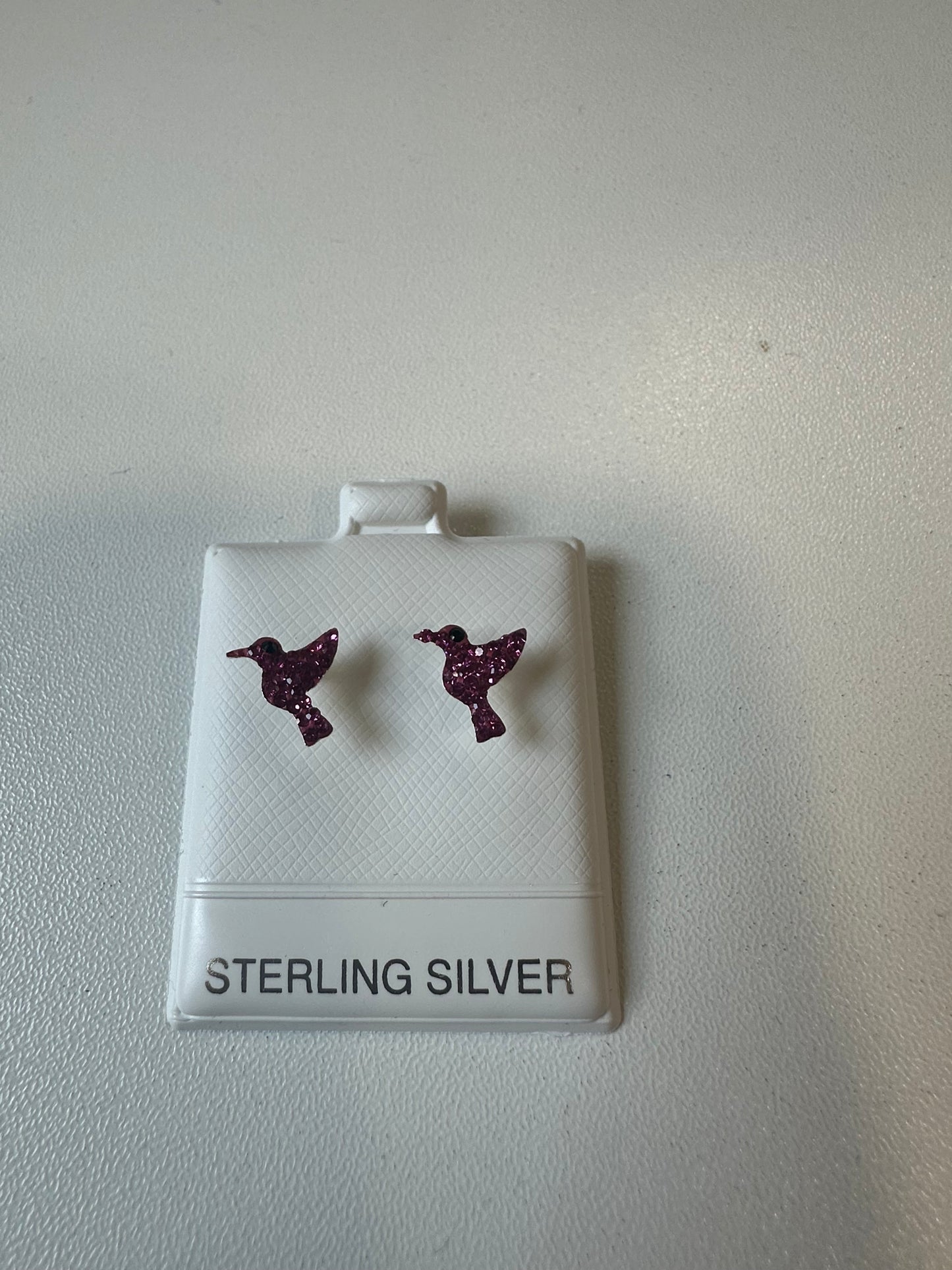 Aretitos colibri rosa brillosos 10mm plata 925