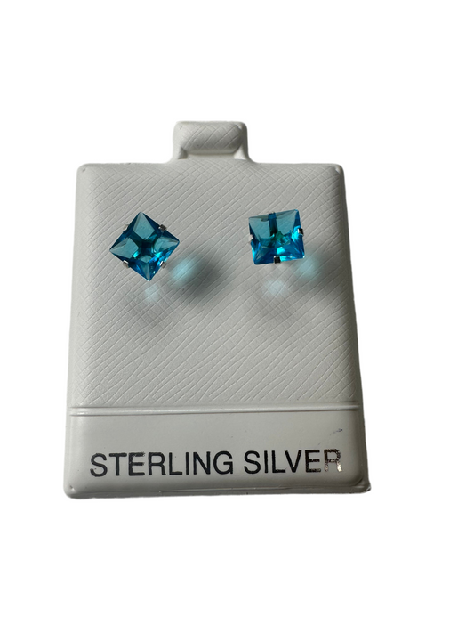 Aretes de sirconia azul con broche de bolita