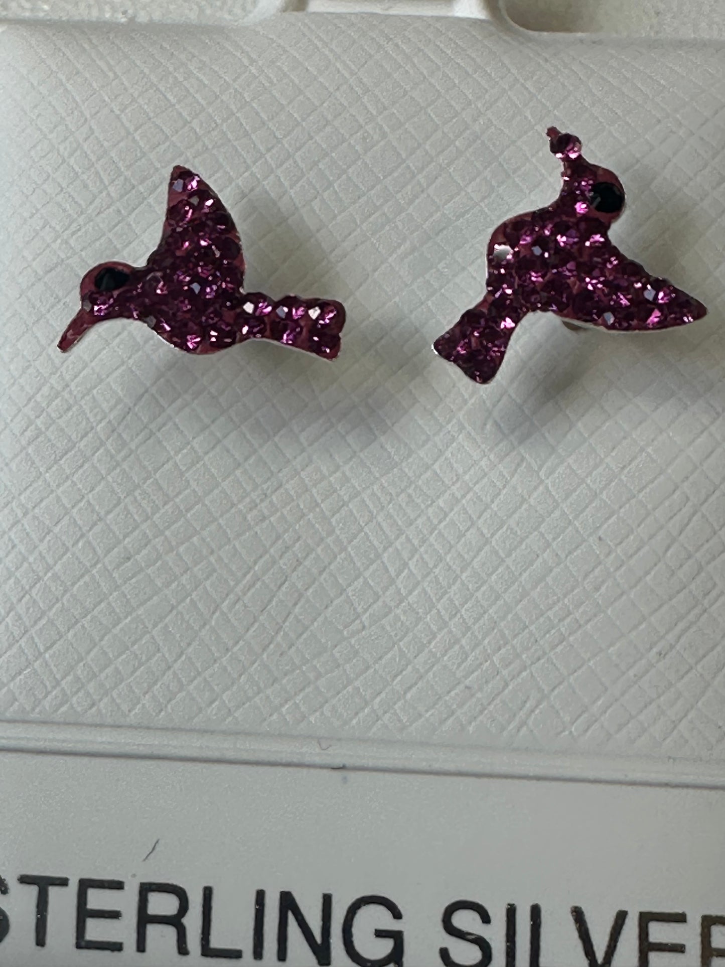 Aretitos colibri rosa brillosos 10mm plata 925
