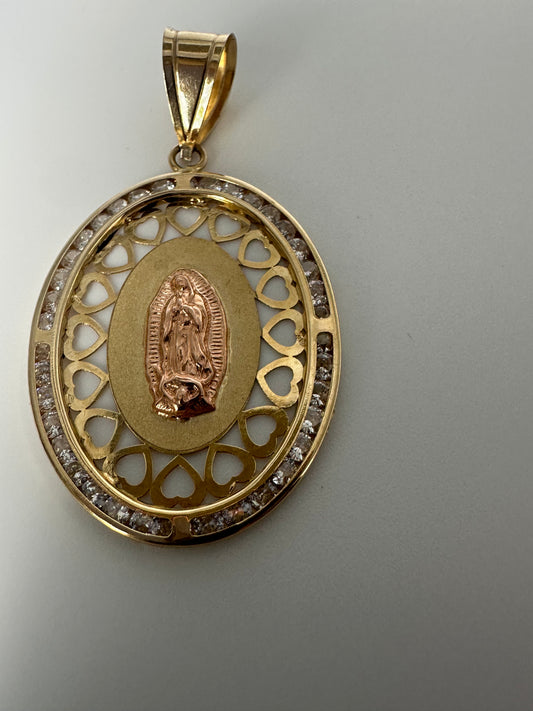 Medalla Virgen con corazones y sirconias