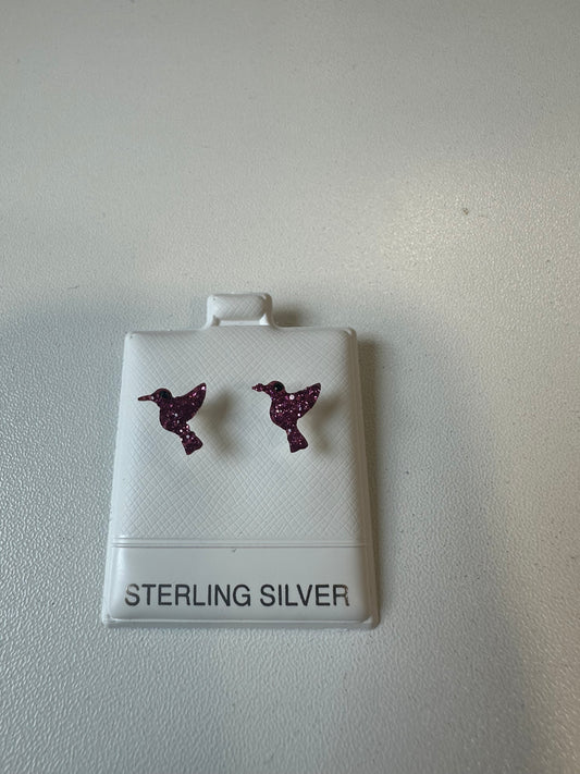 Aretitos colibri rosa brillosos 10mm plata 925